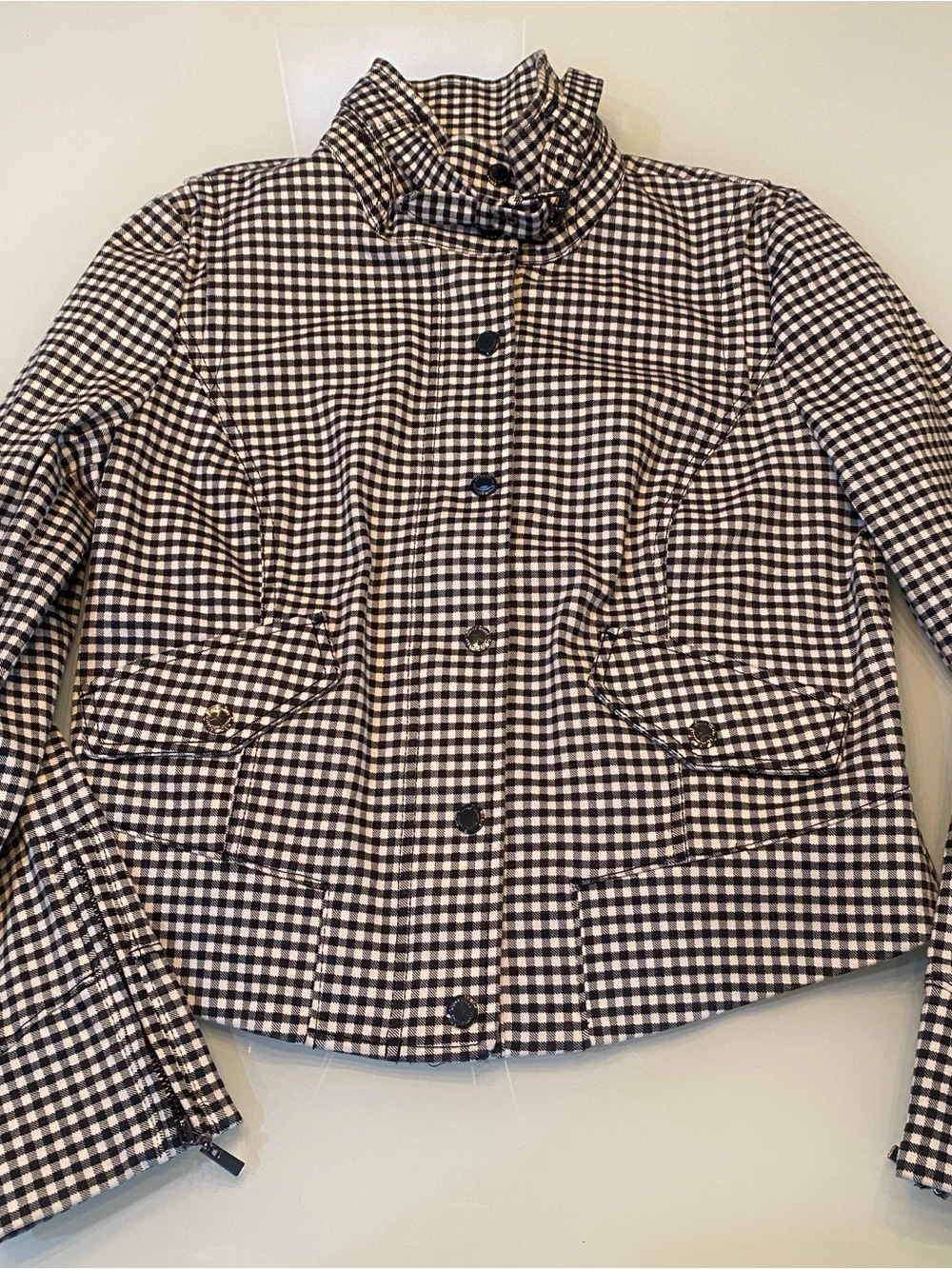 White House Black Market Gingham Check Moto Jacket Snap Front Black White 10